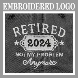 Retirement Gift for Women Men 2024 Retired Hat Gifts Ideas Embroidered Baseball Cap (Black)