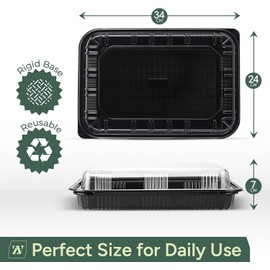 Zuvo Reusable Party Food And Sandwich Platter Trays with Lids (Pack of 5), Sandwich and Buffet Serving Platters for Catering, Events, and Parties – Freezer Safe Plastic Trays with Lids (34x24x5cm)