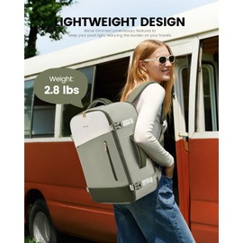 LOVEVOOK Travel Backpack For Women/Men, 50L Carry On Backpack, Flight Approved Personal Item Travel Bag, Large Water Resistant Daypack Weekender Bag Fits 18" Laptop With 3 Cubes, Green-Beige