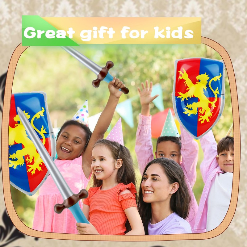 28 Pcs Kids Inflatable Medieval Joust Sword and Shield Knight