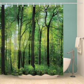 Forest Fabric Decorative Shower Curtain for Bathroom -120GSM Lightweight but Durable Waterproof Fabric with 12x Reinforced Grommets & Hooks, No Liner Needed 71”x71”