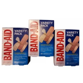 Band Aid Brand Adhesive Bandages Variety Pack 30 Assorted Sizes 3 Pack
