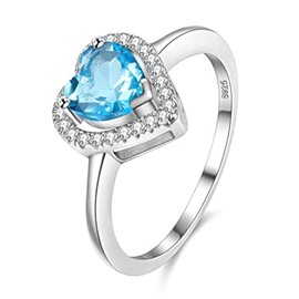 Uloveido Heart Shaped Cubic Zircon Simulated Diamond Solitaire Style Wedding Engagement Anniversary Ring for Women Y3130 (Blue Size N1/2)