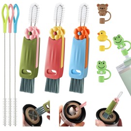 VZZNN 3 Piezas Cepillo de Limpieza para Tapa de Vaso, 3 en 1 Cepillo para Botellas, Juego de Cepillos Limpiadores Multifuncionales Portátiles para Tapa de Pajilla y Taza