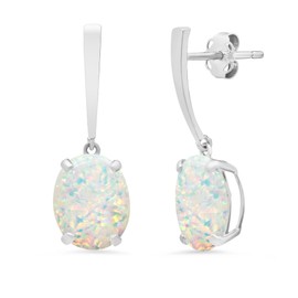 MAX + STONE 14k White Gold Solitaire Oval Cut Created Opal Drop Dangle Earrings for Women with 10mm x 8mm October Birthstone and Push Back