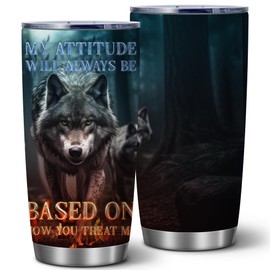 Equoza Wolf Tumbler for Men Wolf Gifts for Wolf Lovers 20oz Insulated Tumble | Stainless Steel Vacuum Tumbler Travel Coffee Mugs with Lid | Birthday Tumbler Gifts for Men