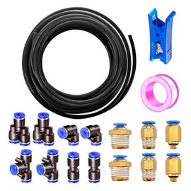 HUAZIZ Black 10 m Air PU Pneumatic Hose, 1/4 Inch Pneumatic Polyurethane Pneumatic Hose, 6 mm Outer Diameter with 14 Pieces Pneumatic Connectors + 1 Hose Cutter + 1 Roll of Tape