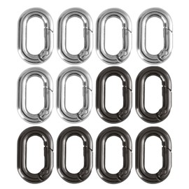 12 PCS Mini Carabiners, Oval Metal Clip Rings, Small Spring Carabiner Clips, Carabiner Clip Connector for Bag, Pet Collar, Hiking, Camping, Outdoor, Traveling (Silver+Gun Colour)