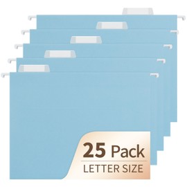 Hanging File Folders, 25 Pack Letter Size File Folders with 1/5-cut Tabs, Office Essentials for Filing Cabinet & Desk Storage