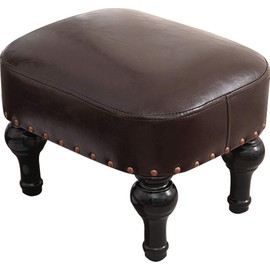 Kelendle Small Foot Stool for Living Room Brown Leather Stool Vintage Upholstered Footrest Rubber Wooden Foot Rest Stool Sofa Stool for Foot Rest Black