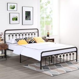VECELO Full Size Metal Platform Bed Frame with Headboard and Footboard, Mattress Foundation with Steel Slat Support/No Box Spring Needed/Easy Assembly Copper