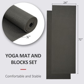 Fitvids All Purpose 1/4-Inch High Density Anti-Tear Exercise Yoga Mat with Carrying Strap and Yoga Blocks, Black