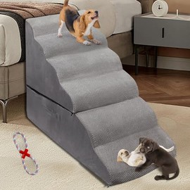 Dog Stairs Steps for High Bed 30 Inches Tall, 6-Step Dog Steps for Bed and Couch, Pet Dog Ramp Dog Steps for Small Medium Large Dogs, Old Cats, Small Animals, Grey
