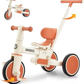 bobike 5-in-1 Tricycle for Toddlers 18 Months to 5 Years Old, Toddler Bike, Kids Tricycle with Push Handle and Backrest, Toddler Balance Bike with Easy Assembly for Boys and Girls - Color: White