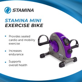 Stamina Mini Exercise Bike with Smooth Pedal System - Portable Pedal Exerciser - Cardio Equipment Fitness Bike - Stationary Bike for Home Workout - Purple