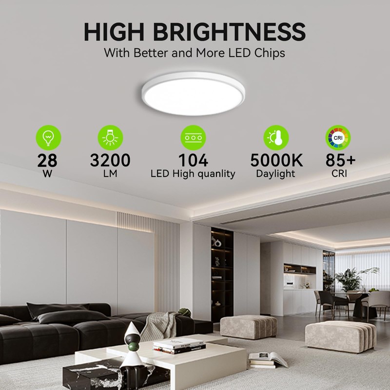 28W 3200lm LED Flush Mount Ceiling Light, Super Slim 12