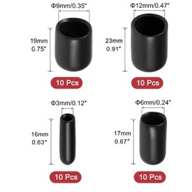 MACHSWON 40pcs Rubber End Caps 4 Size (3mm 6mm 9mm 12mm), Vinyl Round End Cap Cover Screw Thread Protectors Tube Bolt Cap for protection of Screws Tubes Cables Wires, etc