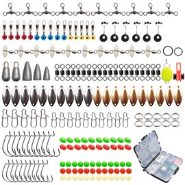 183pc Sea Fishing Tackle Kit - Saltwater/Freshwater Fishing Swivels, Clips, Lures, Beads, Line & Accessories Set with Plier Split Rings for Anglers
