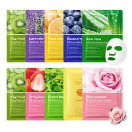 10PCS Hydrating Facial Sheet Mask,Moisturizing Face Masks Gift Set,Long Lasting Face Mask Facial Mask Kit for All Skin Types A