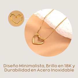 Collar en forma de corazón chapado en oro de 18k para mujer, Collar minimalista de corazón, Collar de corazón para mujer, Joyería de acero estilo minimalista y duradero