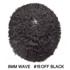 Afro Toupee for Black Men Curly Afro Wave Male Hairpiece Skin PU African American Mens Toupee Human Hair Replacement Black Men Hair Units8"×10" 8mm Afro Wave, 1B# Off Black