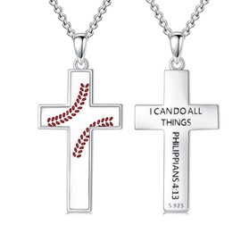 Shusukue Baseball Cross Necklace Bible Verse I CAN DO All Things Sterling Silver Sport Pendant Baseball Gift Jewelry for Men Women Baseball Lover