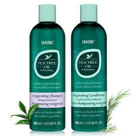 HASK TEA TREE OIL & ROSEMARY Invigorating Shampoo + Conditioner Set for All Hair Types, Color Safe, Gluten-Free, Sulfate-Free, Paraben-Free, Cruelty-Free - 1 Shampoo and 1 Conditioner