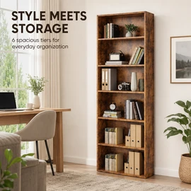 6-Tier Wood Bookcase, 63-Inch Tall Bookshelf with Anti-Tip Device, Floor Standing Storage Organizer for Living Room, Bedroom & Home Office, Black