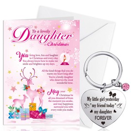 HOWAF Daughter Christmas Cards for Daughter, Merry Christmas Card Daughter Christmas Cards Daughter Xmas Card Holiday Cards Christmas Keyring Daughter Keyring from Mum Dad Christmas Gifts for Daughter