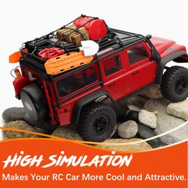 GLOBACT 1/24 1/18 RC Crawler Accessories Car Roof Decoration Luggage Net, Recovery Board, Fire Extinguisher, Toolbox, Wood Box, Shovel for 1/18 TRX4M 1/24 Axial SCX24 (12Pcs Black Orange)