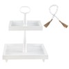 Rustic Wooden 2 Tiered Tray with Bead Garland, SYNCVIBE Square