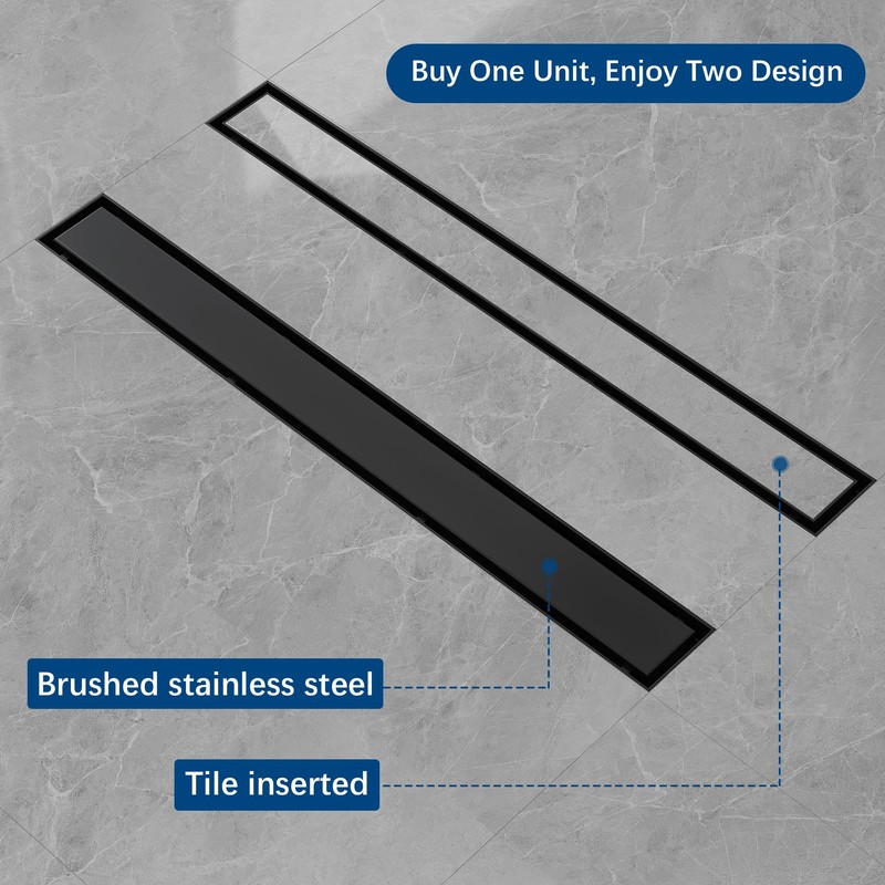 Neodrain 24-Inch Matte Black Linear Shower Drain, 2-in-1 Flat &