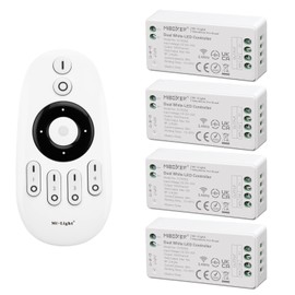 lighteu Milight Miboxer Remote Control Kit: Pack of 4X Dual Temperature(Warm White to Cold White) Controller 1 x RF Wireless 4-Zone Remote 4X fut035S + fut007