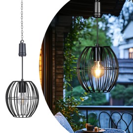 Battery Operated Hanging Light with 6 Hours Timer-Outdoor Indoor Pendant Chandelier Waterproof Lamp Lantern for Gazebo Porch Garden Patio Decorative Metal Warm White Bulb