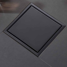 6 Inch Square Shower Floor Drain, Shower Drain Kit with Flange and 2 in 1 Tile-Insert Cover, Square Shower Drain, SUS 304 Stainless Steel Floor Drain,Matte Black