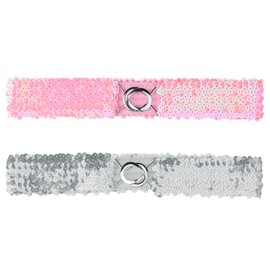 Allegra K Womens Glitter Skinny Stretchy Waist Belts Sequins Decor Elastic Belts for Dresses Pink 64cm/25.19"