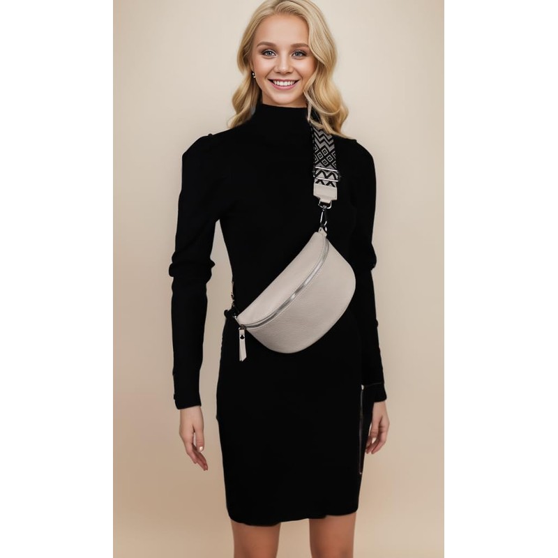MIRROSI® Women's Bum Bag, Genuine Leather, Made in Italy, Shoulder