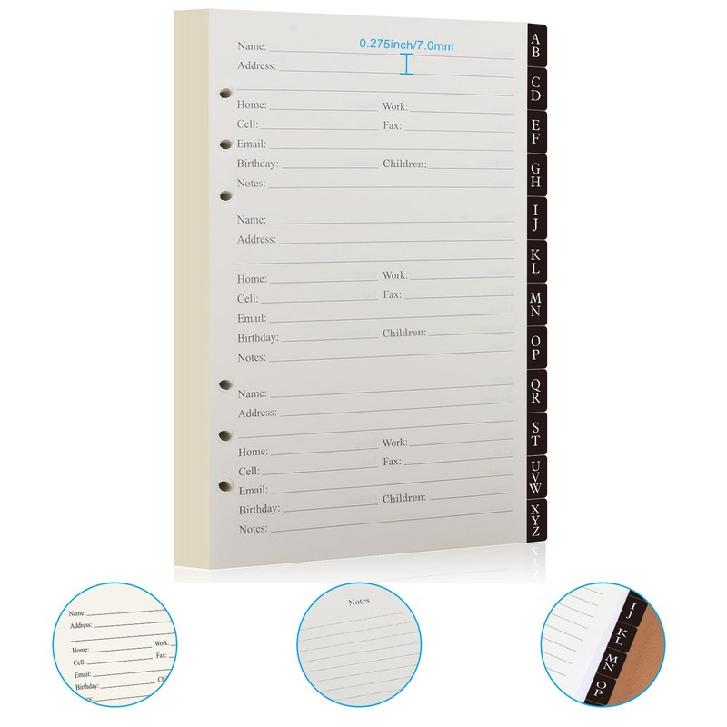 Refillable Address Book with Alphabetical Tabs, w/Pockets, 648 Large Print