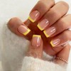 Uñas postizas cortas con punta francesa cuadrada y pegamento, color