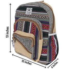 Marubhumi Small Hemp Backpack Lightweight Cotton Daypack Handmade Himalayan Bohemain Travel Hiking Purse Bag