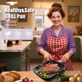 SC Cooker Nonstick Square Grill Pan for Stove Tops, Detachable Handle Griddle Pan,9.5inch Remove Handle Grill Pan with Pour for Cooking,Induction,Gas,Non Toxic,PFOA Free(Granite, Square-9.5inch)