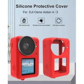 PULUZ Silicone Protective Case for DJI Osmo Action 4/3 with Lens Cap,Dust-Proof,Slim Durable Lightweight Rubber Soft Silicone Camera Protective Cover Accessories(Red)