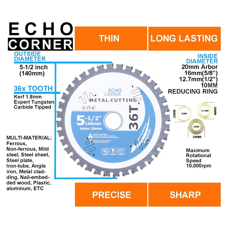 Echo Corner 140mm Metal Cutting circular saw blade, fit 140x20,