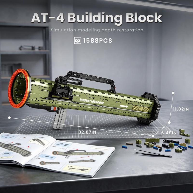 AT-4 Rocket Launcher Building Set,Military Block Gun Toy for Adults