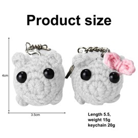 Sad Hamster, Pack of 2 Sad Hamster, Sad Hamster Keyring, Cute Handwoven Hamster Ornament, Handmade Sad Hamster Knitted Doll (No Clay, White), White