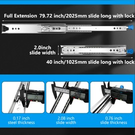 Heavy Duty Locking Drawer Slides 40 Inch, Full Extension Drawer Slides with Lock, 250 lb Load Capacity,Side Mount Ball Bearing Industrial Locking Rail Silver 40"