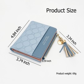 FuninCrea Women's Purse, PU Leather Small Purse, Women's Bifold Purse, Women's Purse with Zip, Coin Pocket, Multicard Purse, Women's Small for Cash, Cion, Card, blue, Minimalist