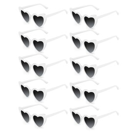 Bouiexye 10 Pack White Heart Shaped Sunglasses Bachelorette Vintage Heart Glasses for Women Wedding Bridal Party Decorations