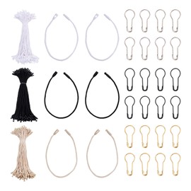 Pandahall 600Pcs 3 Colors Cotton Strings with Hang Seal Tag with Safety Pins Hang Tag String Fasteners Snap Lock Pin Loop Tie Fasteners