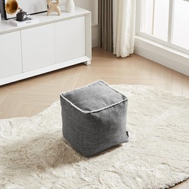 Unstuffed Pouf Cover, 17 Inch Square Ottoman Pouf Cover, Ottoman Pouf Foot Rest Footstool, Cute Soft Handwoven Footrest/Cushion for Bedroom Living Room (Coffee)